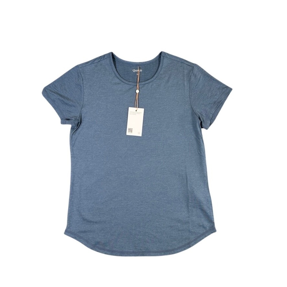 NWT Quince Womens XS Heather Blue Short Sleeve Crew Neck Curved Hem Tee Shirt
